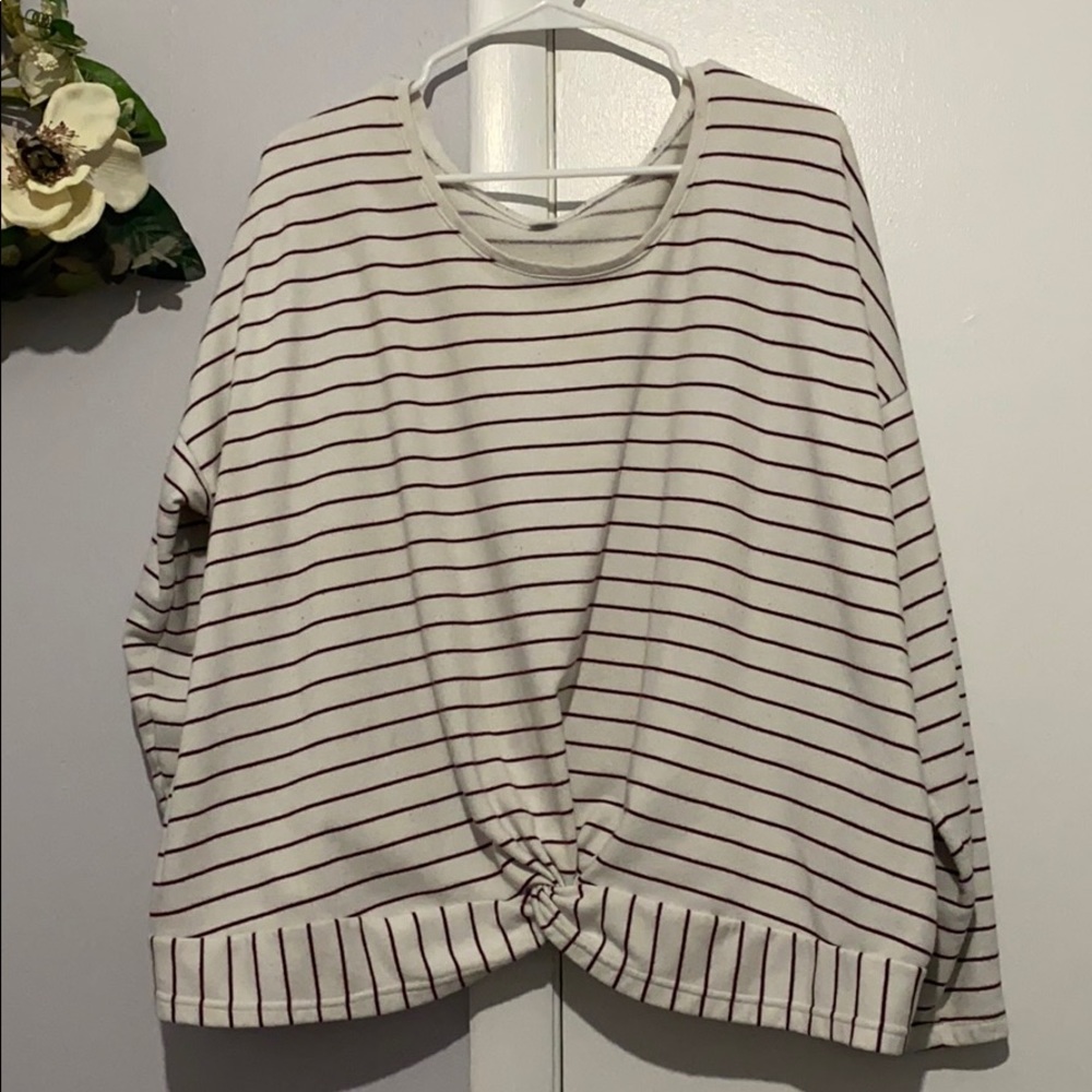 White and Burgundy Stripes Sweatshirt